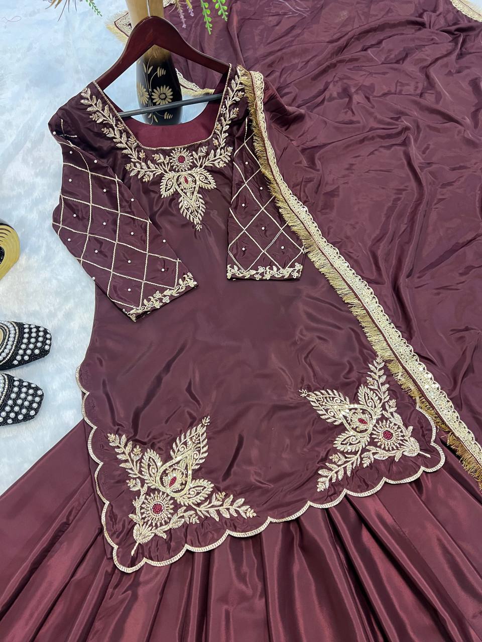 Deep Maroon Heritage Flared Silhouette